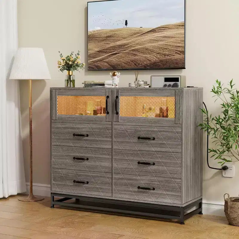 6-Drawer Dresser with RGB Lights & USB Charging Station – 2-Door Storage Cabinet