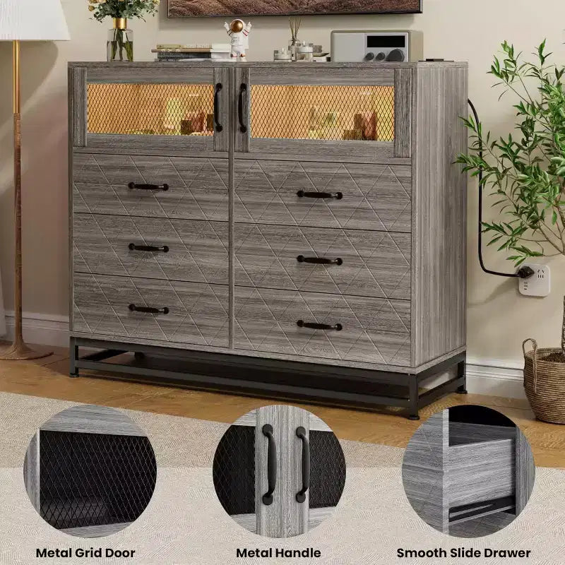 6-Drawer Dresser with RGB Lights & USB Charging Station – 2-Door Storage Cabinet
