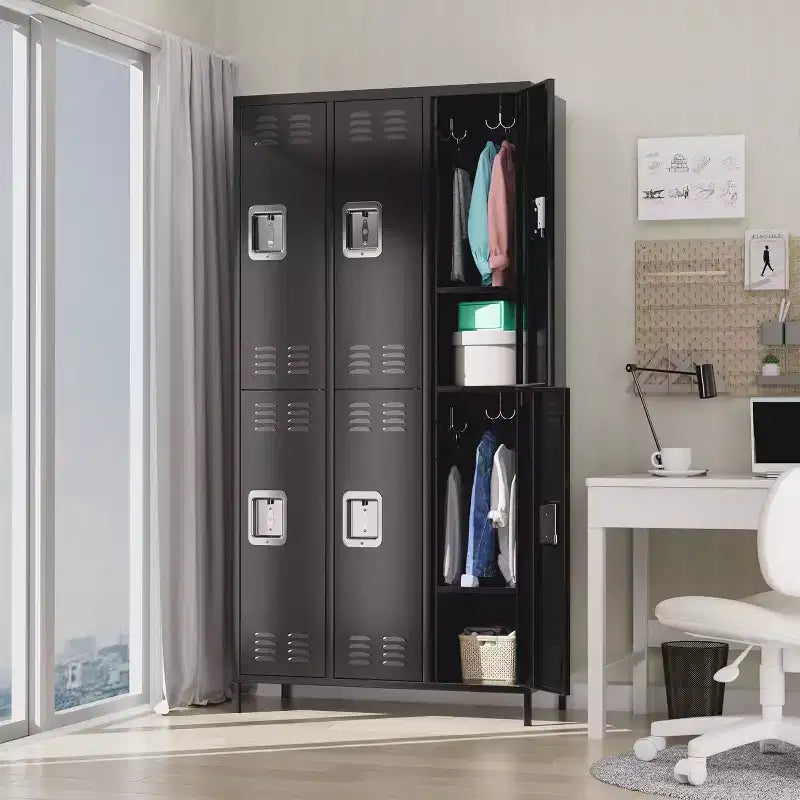 6-Door Double-Tier Metal Storage Locker – Steel, Home, Office, Gym & School