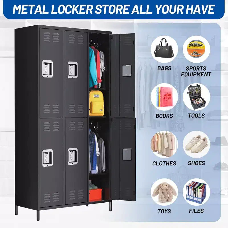 6-Door Double-Tier Metal Storage Locker – Steel, Home, Office, Gym & School