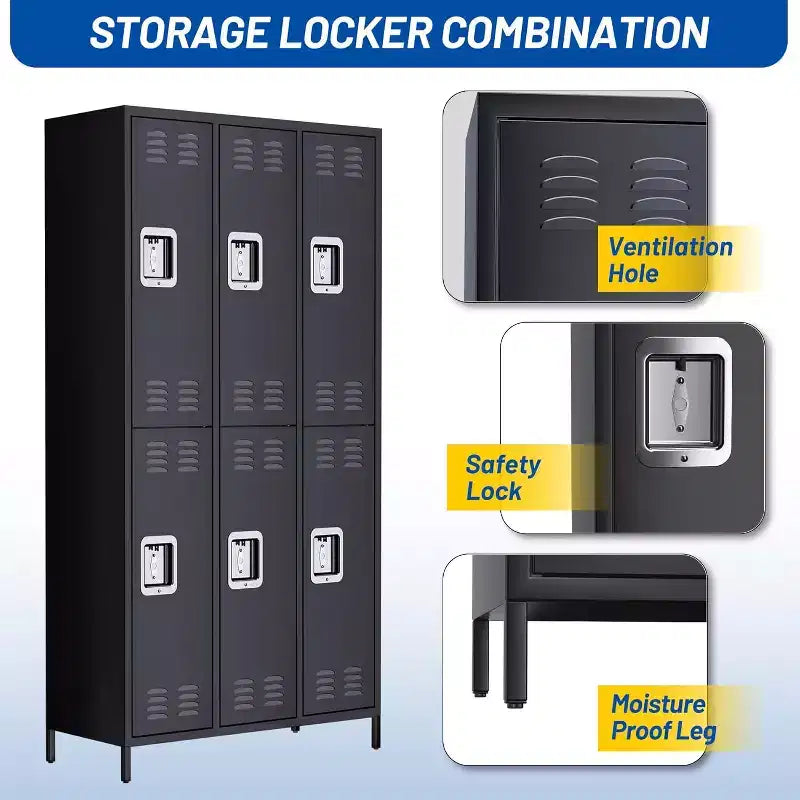 6-Door Double-Tier Metal Storage Locker – Steel, Home, Office, Gym & School