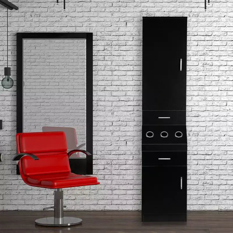 71" Tall Salon & Bathroom Storage Cabinet – 2 Drawers, 2-Tier Shelf & Tool Holders