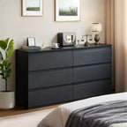6 Drawers Black Dresser Modern with Spacious Countertop Concealed Handles 6 Deep Drawers for Living Room Entryway