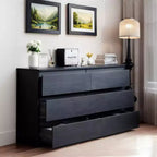 6 Drawers Black Dresser Modern with Spacious Countertop Concealed Handles 6 Deep Drawers for Living Room Entryway