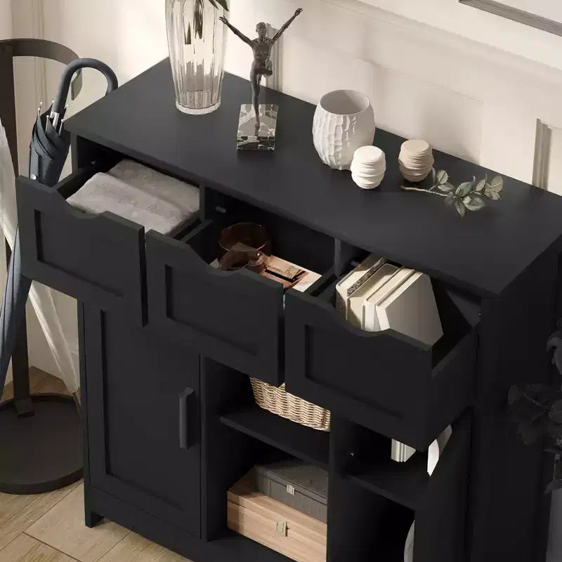 Storage Cabinet with 3 Drawers, 2 Doors & Adjustable Shelves – Black, Living Room