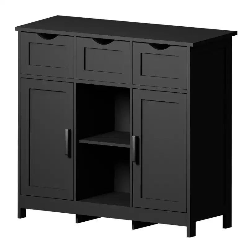 Storage Cabinet with 3 Drawers, 2 Doors & Adjustable Shelves – Black, Living Room