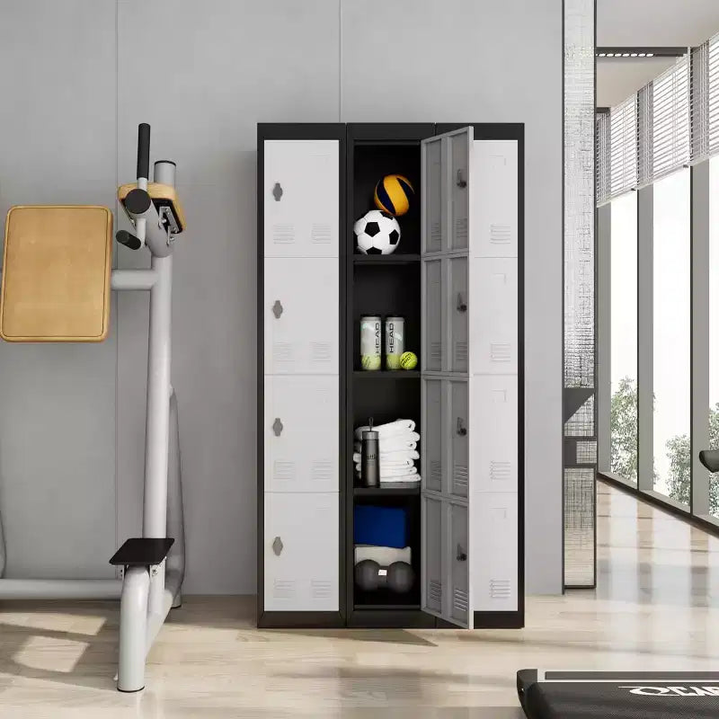72" Tall 4-Door Steel Storage Locker – Grey & Black, Office, Gym & School
