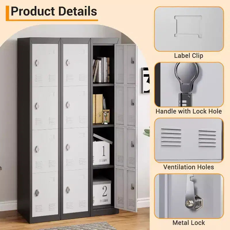 72" Tall 4-Door Steel Storage Locker – Grey & Black, Office, Gym & School