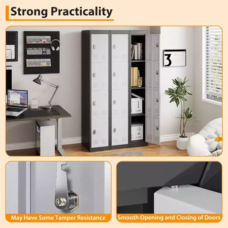 72" Tall 4-Door Steel Storage Locker – Grey & Black, Office, Gym & School