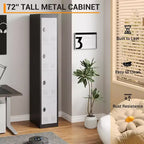 72" Tall 4-Door Steel Storage Locker – Grey & Black, Office, Gym & School