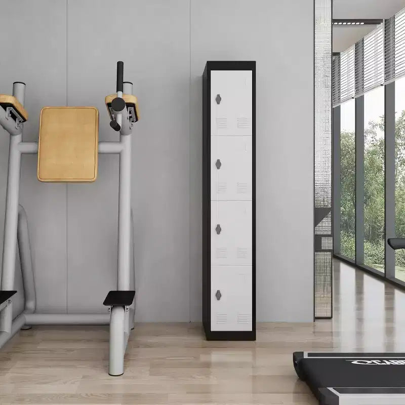 72" Tall 4-Door Steel Storage Locker – Grey & Black, Office, Gym & School