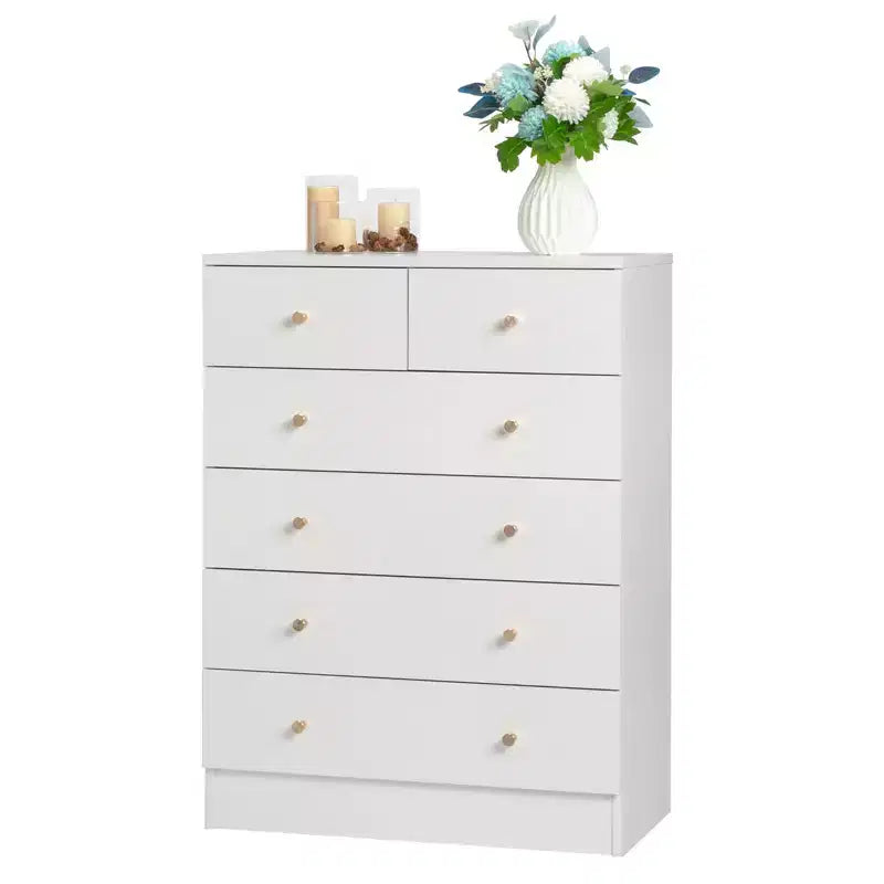 6-Drawer White Particle Board 25.98in. W Chest of Drawer