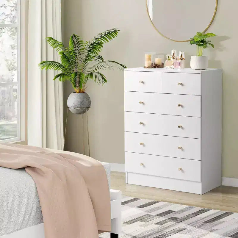 6-Drawer White Particle Board 25.98in. W Chest of Drawer