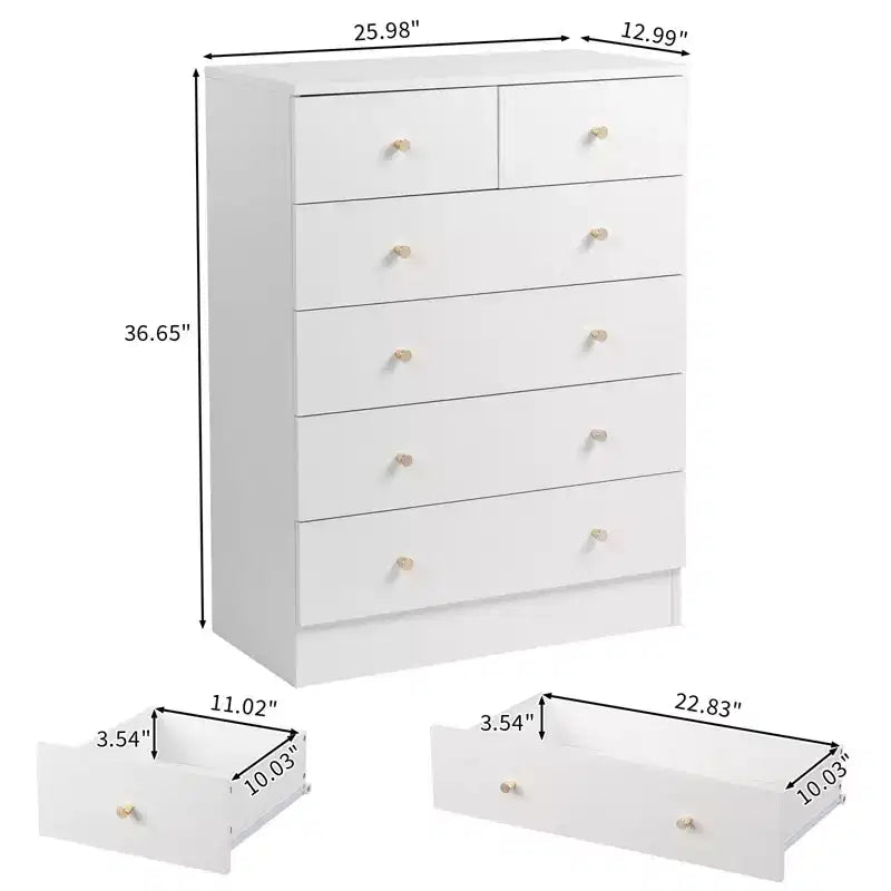 6-Drawer White Particle Board 25.98in. W Chest of Drawer