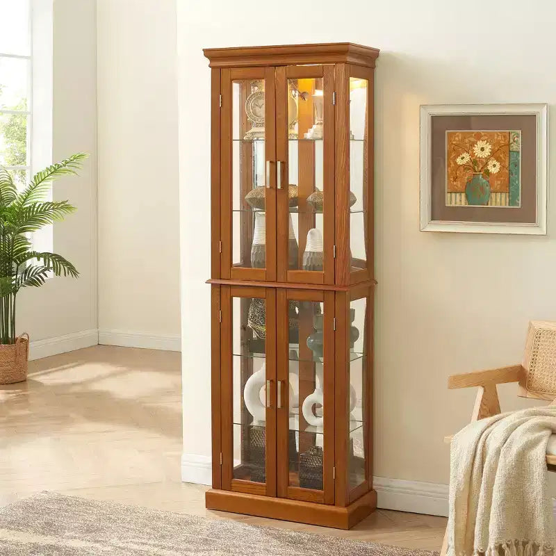 70" Tall Curio Cabinet with 6 Adjustable Shelves & Tempered Glass Doors