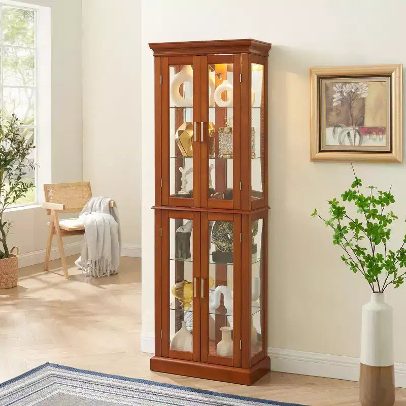 70" Tall Curio Cabinet with 6 Adjustable Shelves & Tempered Glass Doors