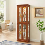 70" Tall Curio Cabinet with 6 Adjustable Shelves & Tempered Glass Doors