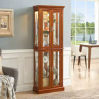 70" Tall Curio Cabinet with 6 Adjustable Shelves & Tempered Glass Doors
