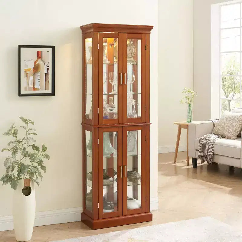 70" Tall Curio Cabinet with 6 Adjustable Shelves & Tempered Glass Doors