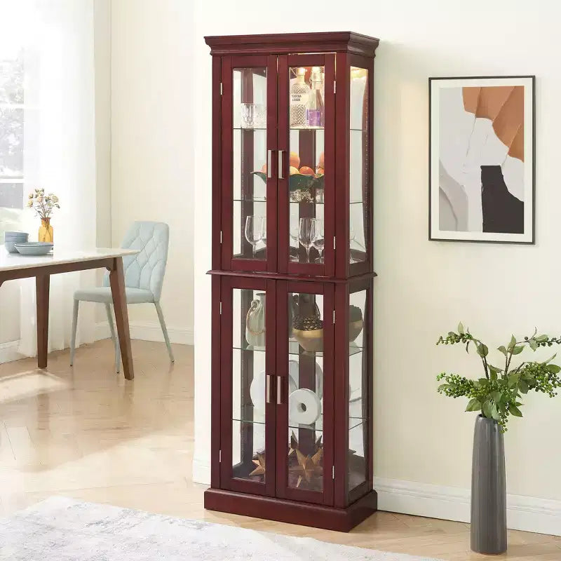 70" Tall Curio Cabinet with 6 Adjustable Shelves & Tempered Glass Doors