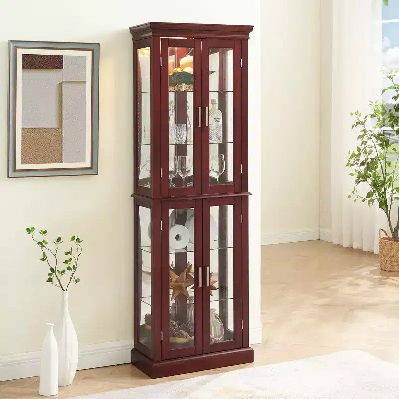 70" Tall Curio Cabinet with 6 Adjustable Shelves & Tempered Glass Doors