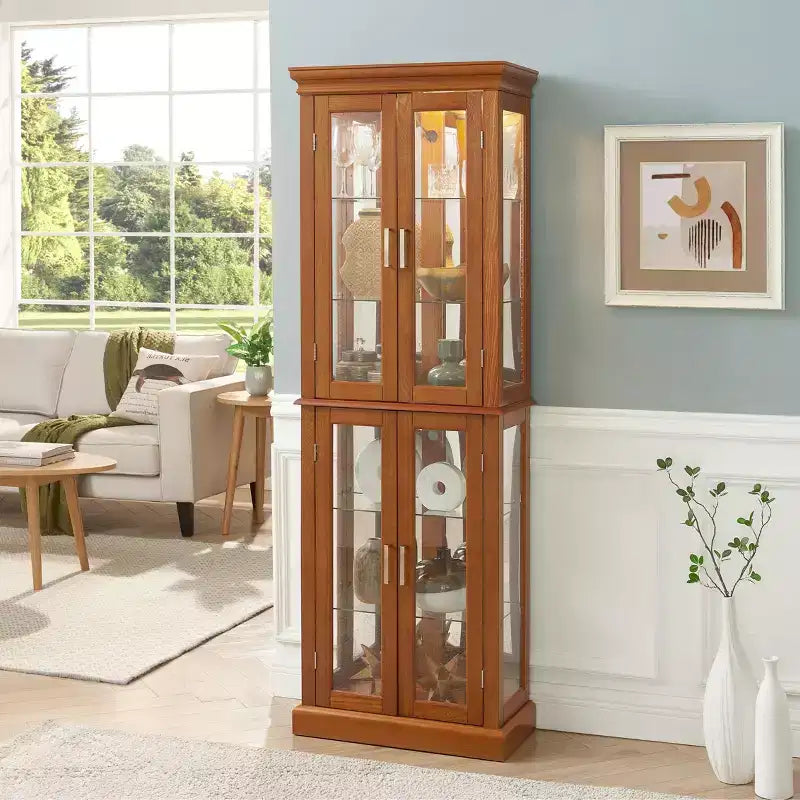 70" Tall Curio Cabinet with 6 Adjustable Shelves & Tempered Glass Doors
