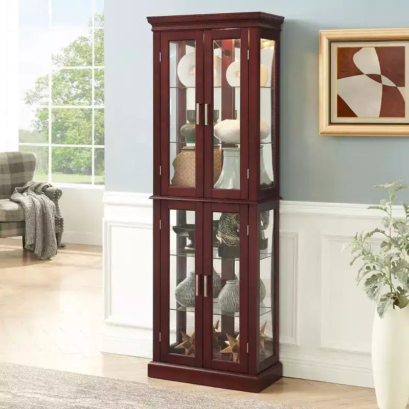 70" Tall Curio Cabinet with 6 Adjustable Shelves & Tempered Glass Doors