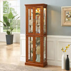 70" Tall Curio Cabinet with 6 Adjustable Shelves & Tempered Glass Doors