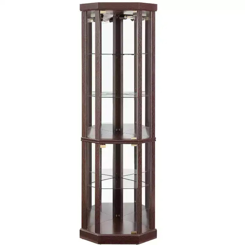 Corner Curio Cabinet with Glass Doors & 6 Shelves – Living Room Display Case