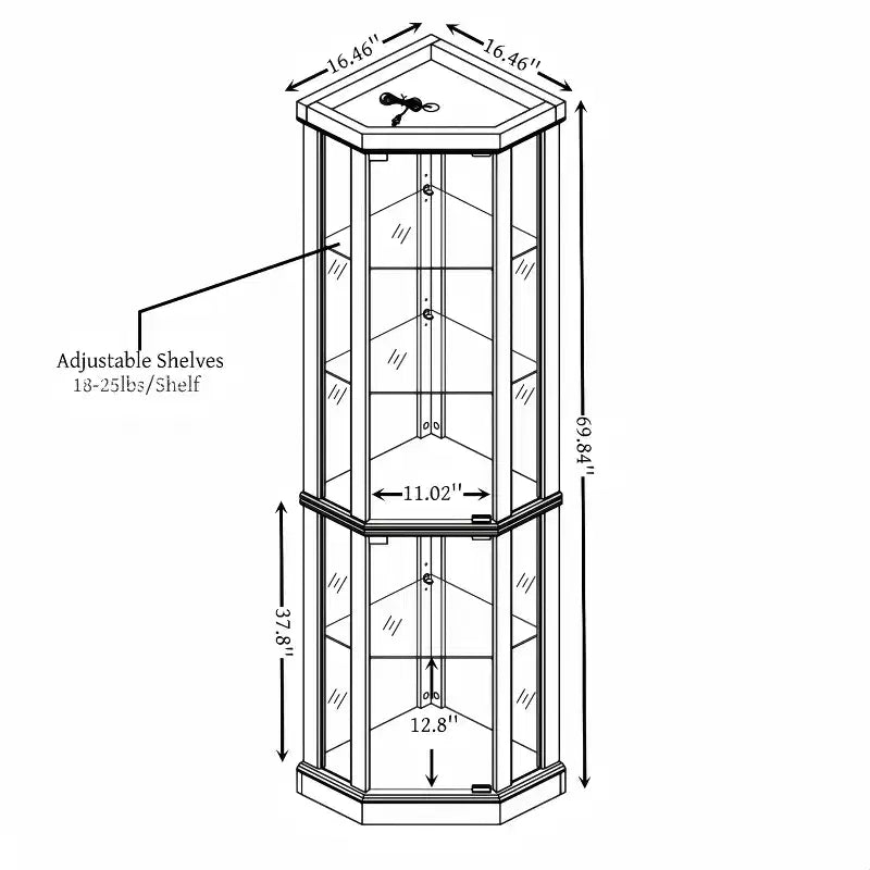 Corner Curio Cabinet with Glass Doors & 6 Shelves – Living Room Display Case