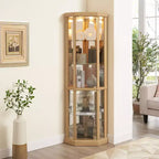 Corner Curio Cabinet with Glass Doors & 6 Shelves – Living Room Display Case