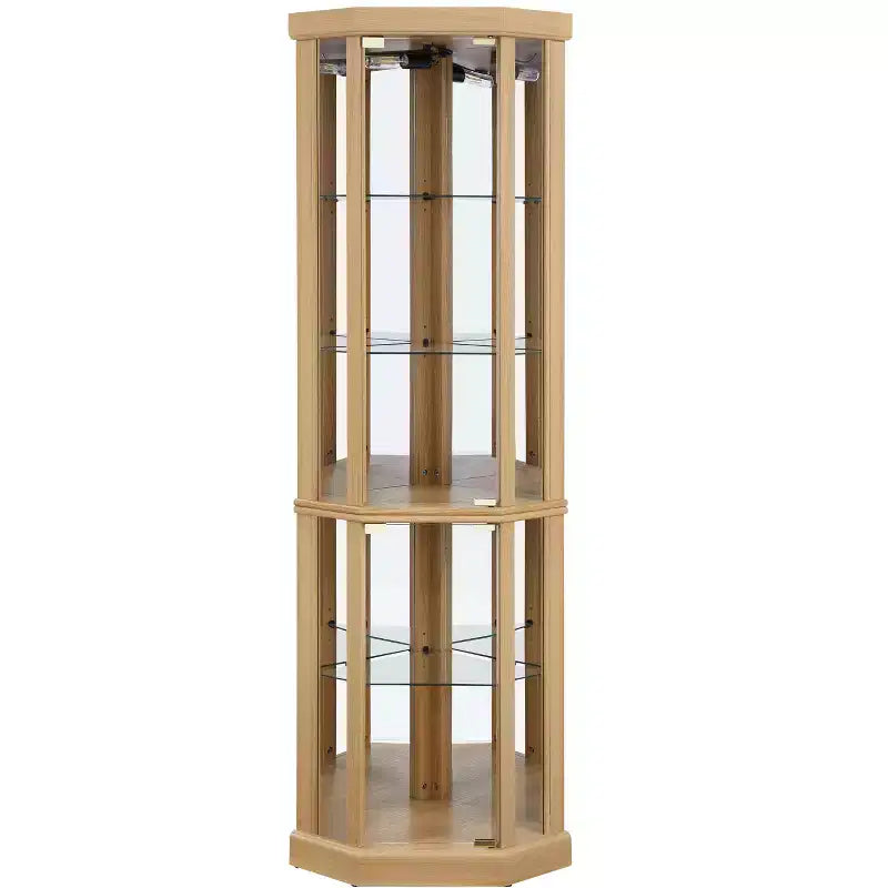 Corner Curio Cabinet with Glass Doors & 6 Shelves – Living Room Display Case