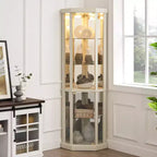 Corner Curio Cabinet with Glass Doors & 6 Shelves – Living Room Display Case