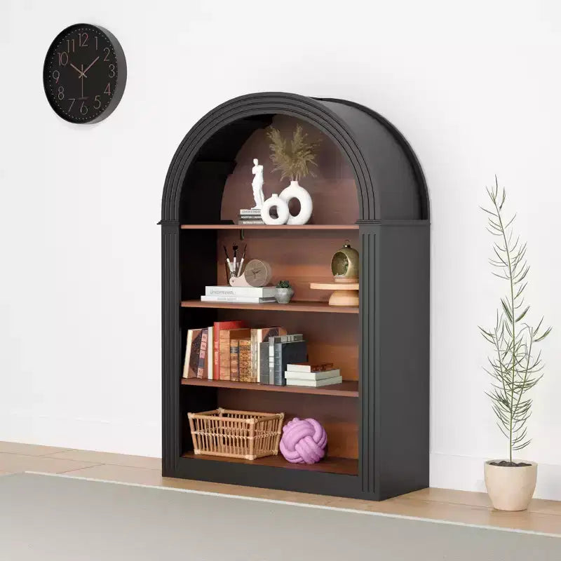 Antique Arched Display Cabinet – Black, 4 Shelves, Freestanding, Living Room