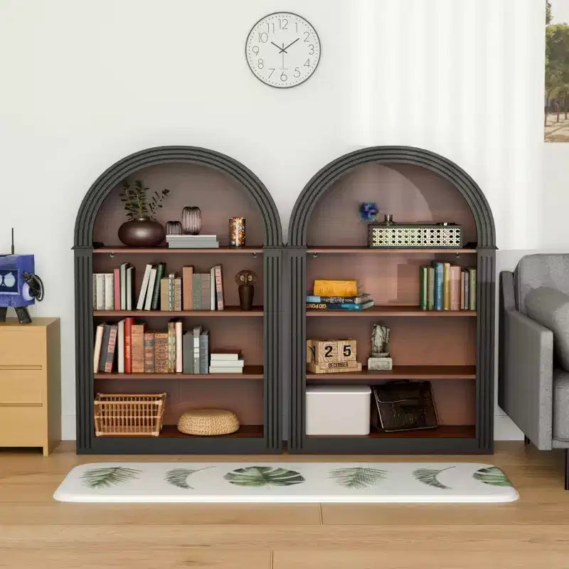 Antique Arched Display Cabinet – Black, 4 Shelves, Freestanding, Living Room