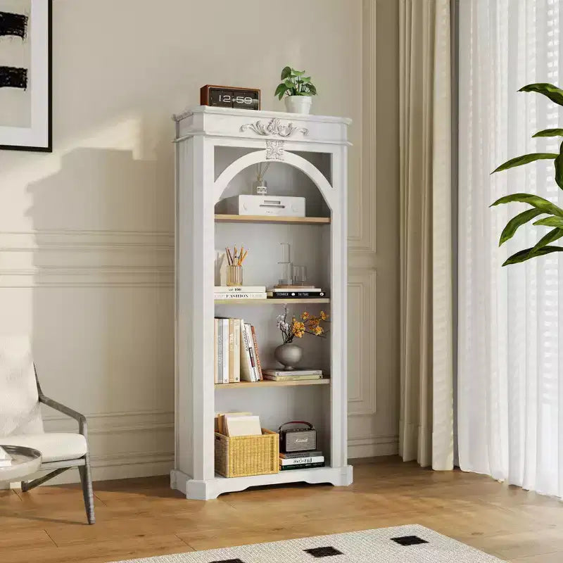 Modern Arched Display Cabinet – White, 4 Shelves, Freestanding, Living Room
