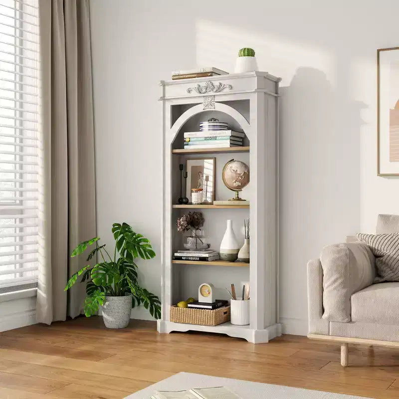 Modern Arched Display Cabinet – White, 4 Shelves, Freestanding, Living Room