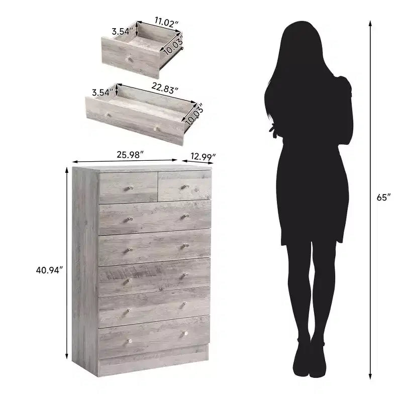 7-Drawer Gray Particle Board 25.98in. W Chest of Drawer