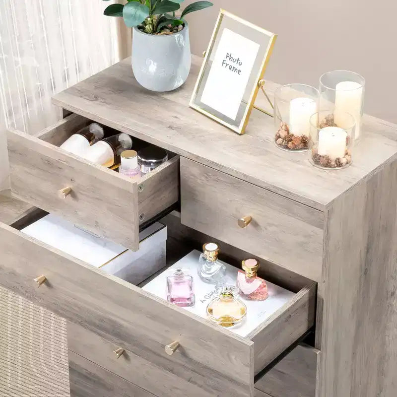 7-Drawer Gray Particle Board 25.98in. W Chest of Drawer