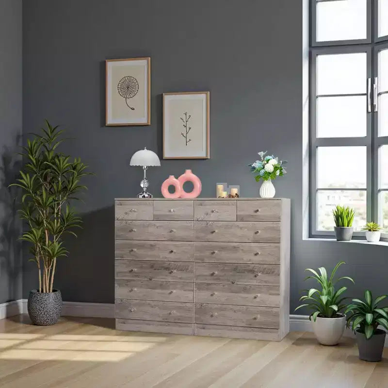 7-Drawer Gray Particle Board 25.98in. W Chest of Drawer