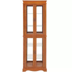 Lighted Glass Curio Display Cabinet with Wood Frame - Elegant Glass Storage for Wine, Toys & Collectibles - Perfect for Living Room, Kitchen- OAK