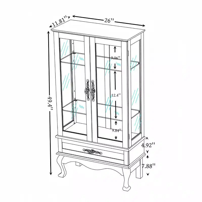 Lighted Corner Curio Cabinet – Cherry Finish, Tempered Glass Doors & 6 Shelves