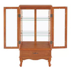 Lighted Corner Curio Cabinet – Cherry Finish, Tempered Glass Doors & 6 Shelves