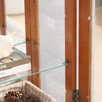 Lighted Corner Curio Cabinet – Cherry Finish, Tempered Glass Doors & 6 Shelves