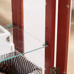 Lighted Corner Curio Cabinet – Cherry Finish, Tempered Glass Doors & 6 Shelves