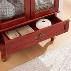Lighted Corner Curio Cabinet – Cherry Finish, Tempered Glass Doors & 6 Shelves