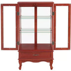 Lighted Corner Curio Cabinet – Cherry Finish, Tempered Glass Doors & 6 Shelves