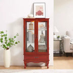 Lighted Corner Curio Cabinet – Cherry Finish, Tempered Glass Doors & 6 Shelves