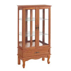 Lighted Corner Curio Cabinet – Cherry Finish, Tempered Glass Doors & 6 Shelves