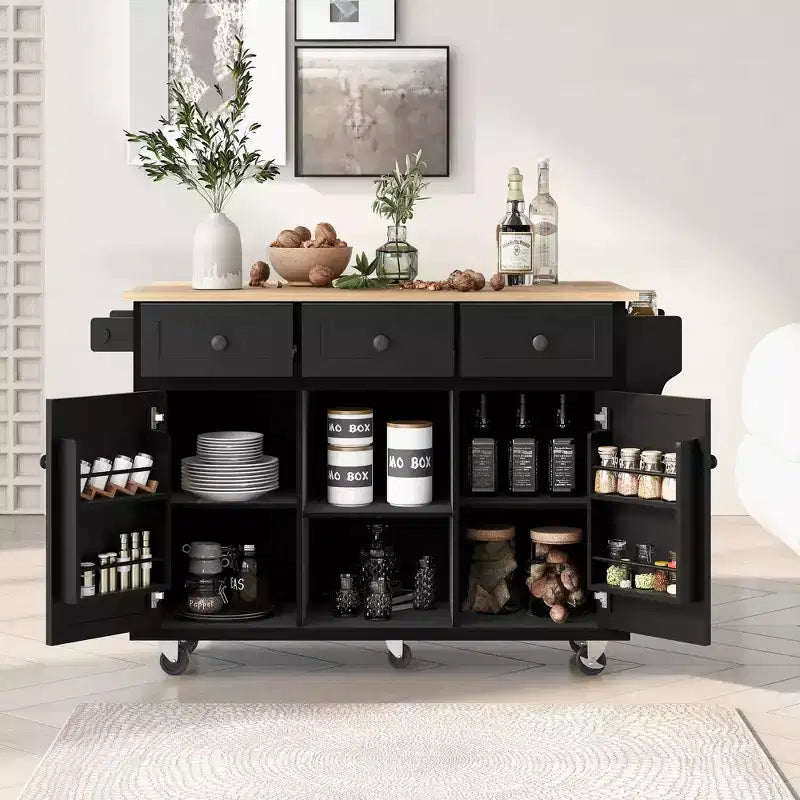 Kitchen Storage Cabinet with 5 Wheels, 2 Doors & Internal Storage Racks